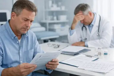 Pacjent z dokumentacją medyczną po możliwym błędzie lekarskim